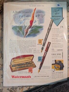 Vintage Waterman's Fountain Pen Advertising Print - Multicolor Home Accent